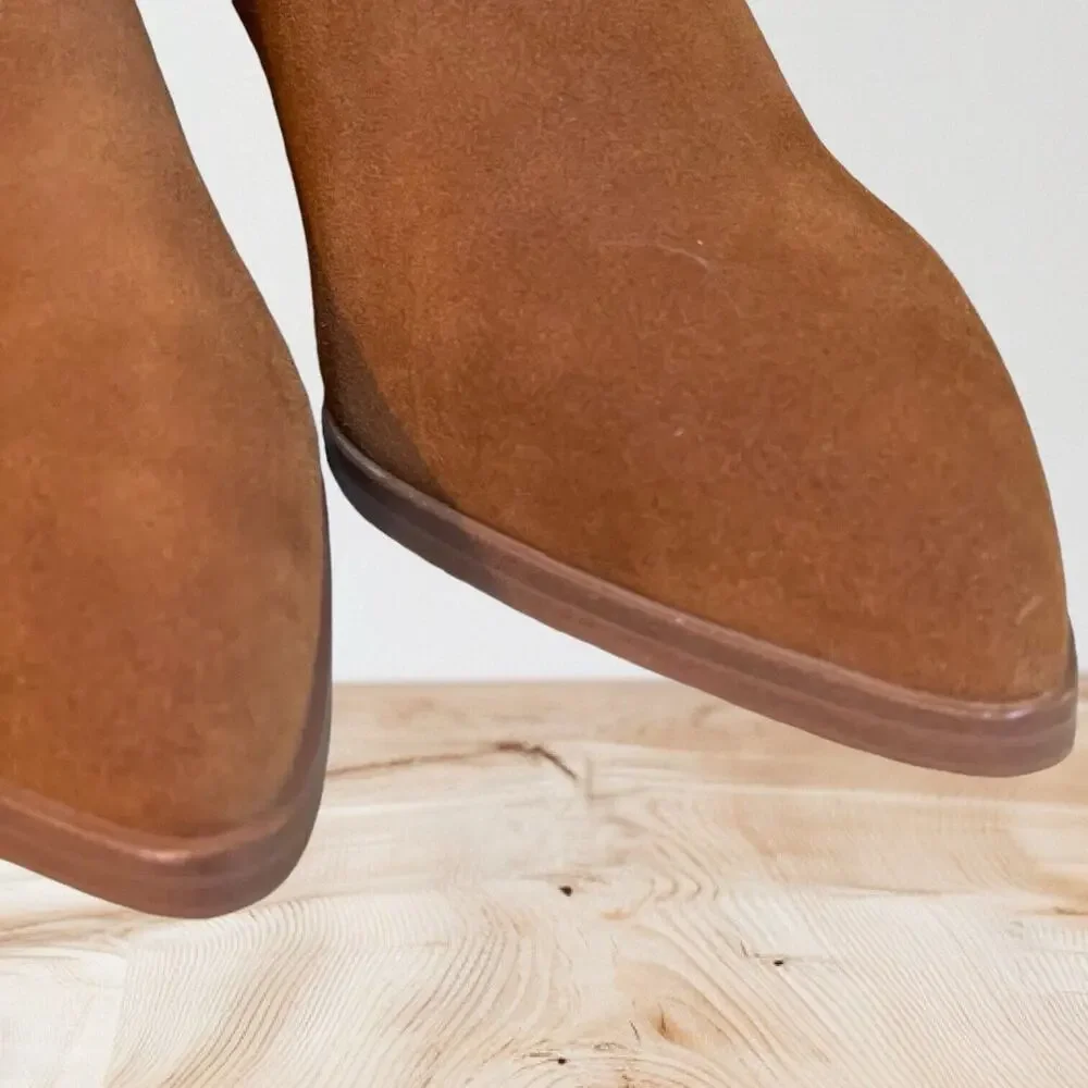 Marc Fisher‎ Alva Booties NEW Suede Leather Womens Size 10 M Cognac Stacked Heel